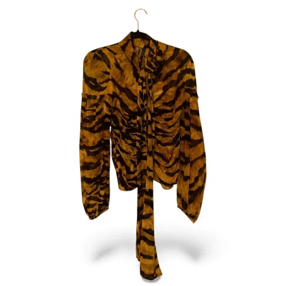 Dolce & Gabbana Sheer Silk Tiger-Print Bow Chiffon Blouse (Size Approx S) RARE - Picture 5 of 11